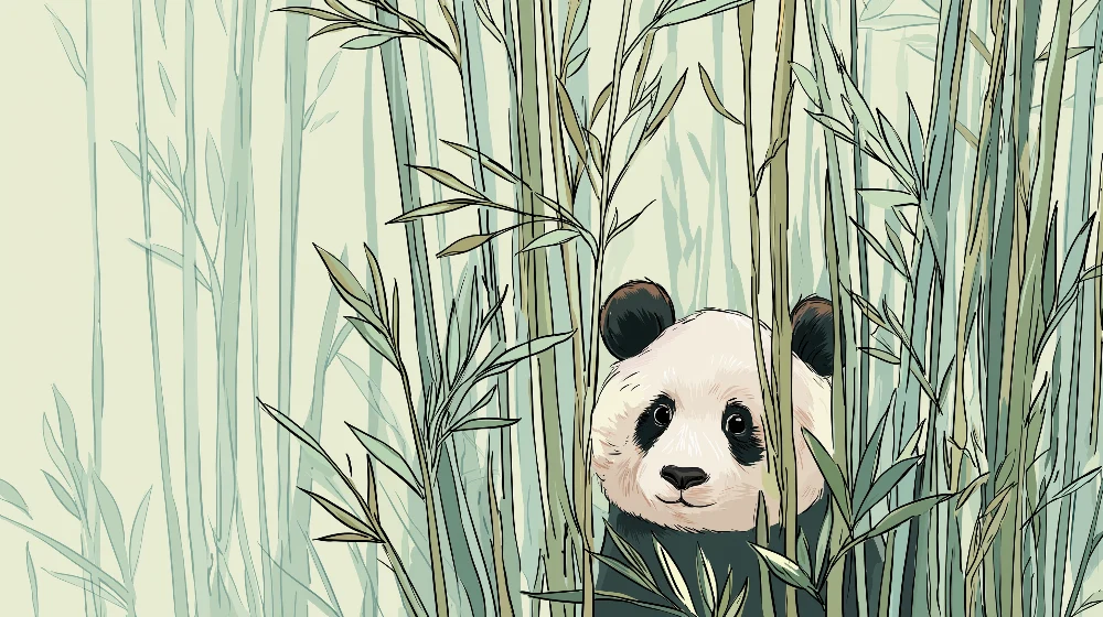 Tapete za dječju sobu | Sladak panda skriven u bambusovoj šumi