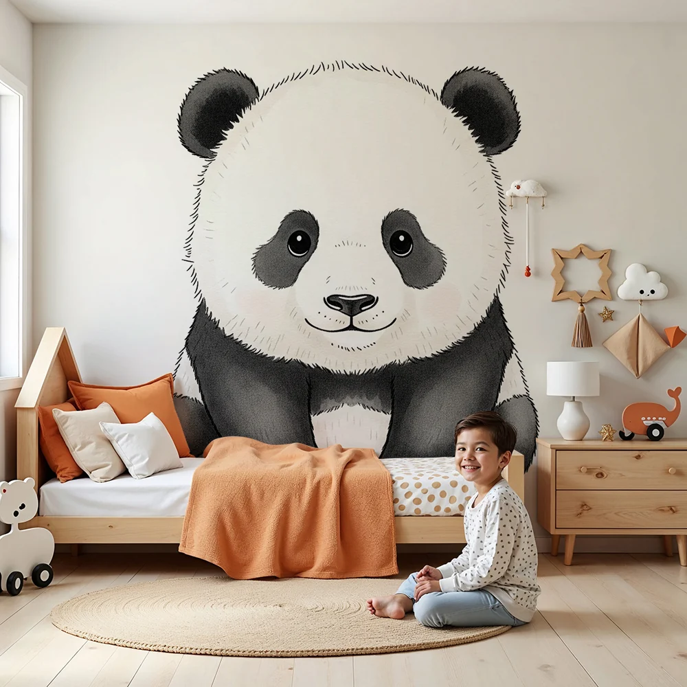 Tapete za dječju sobu | Slatki panda koji sjedi s nježnim pogledom