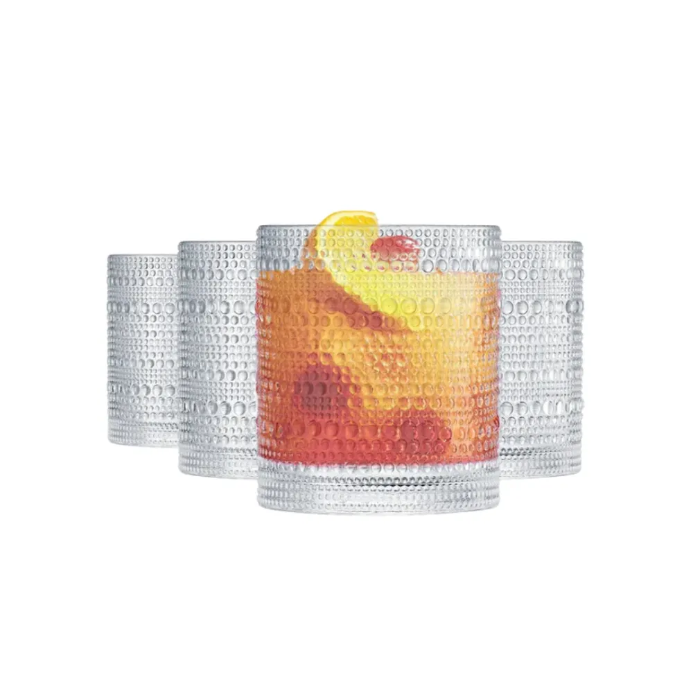 Barcelona Acrylic Hobnail Lowball Whiskey Glassware, Set 4