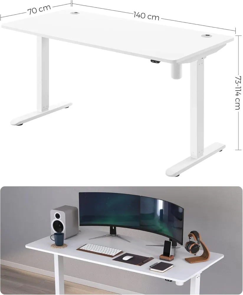 Električni stol podesive visine, 70 x 140 x (73-114) cm, bijele boje