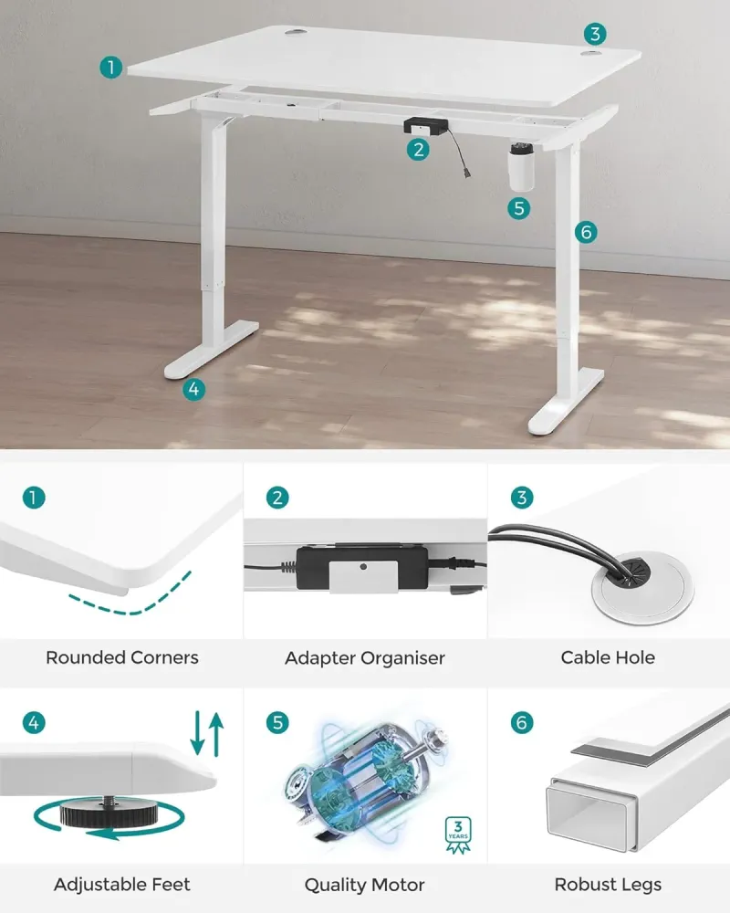 Električni stol podesive visine, 70 x 140 x (73-114) cm, bijele boje