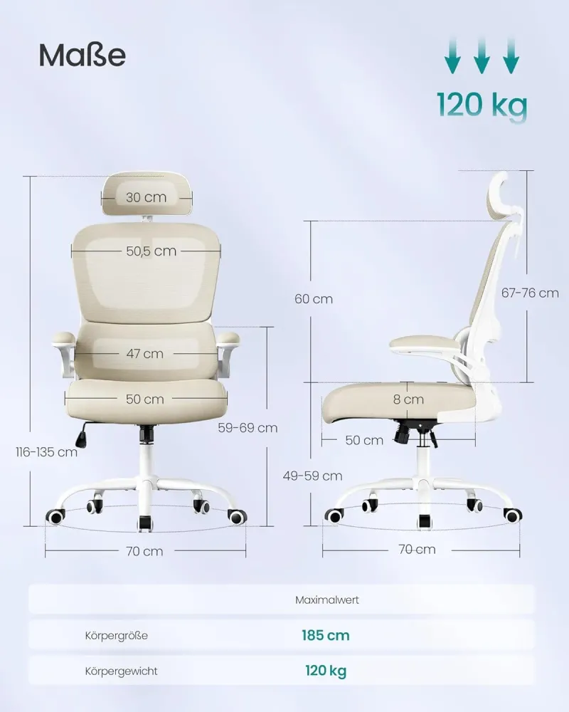 Ergonomska uredska stolica, rotirajuć, prozračna, boja pijeska