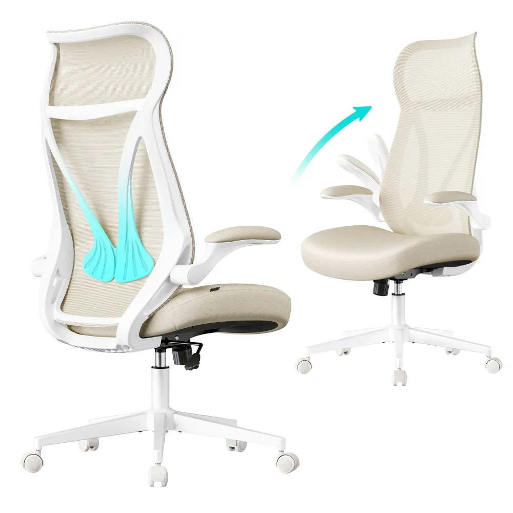 Uredska stolica, ergonomski naslon, podesiva visina, preklopni rukonasloni, bež