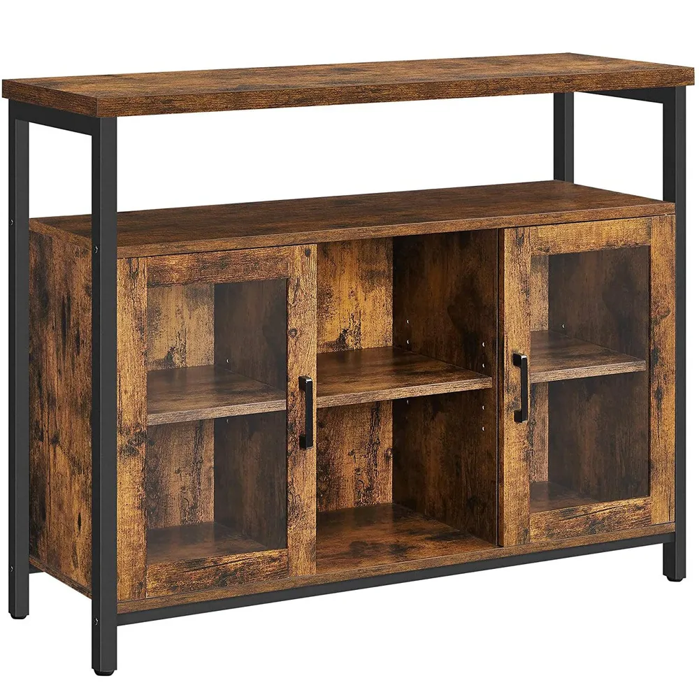 Komoda, švedski stol s 2 prozirna staklena vrata 100 x 80 x 35 cm, rustikalno smeđ
