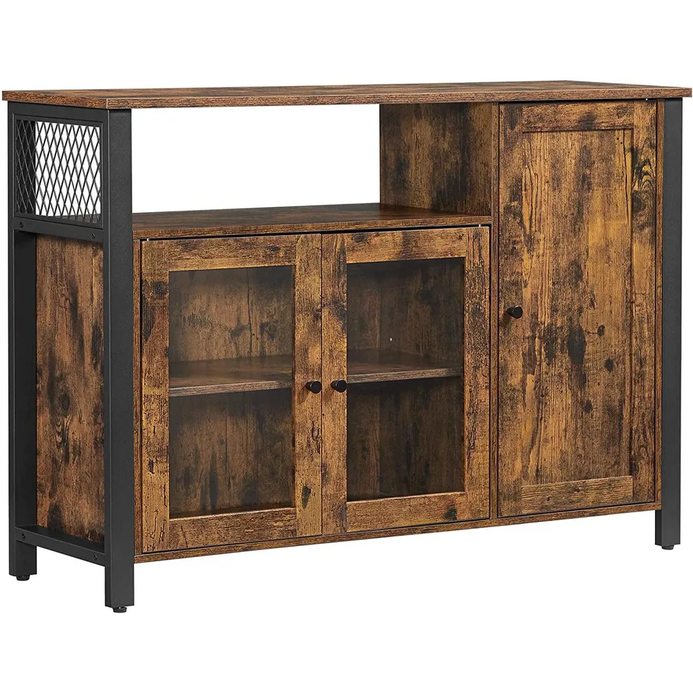Ormar za odlaganje, švedski stol s 3 vrata, 110 x 75 x 33 cm, rustikalno smeđ i crna