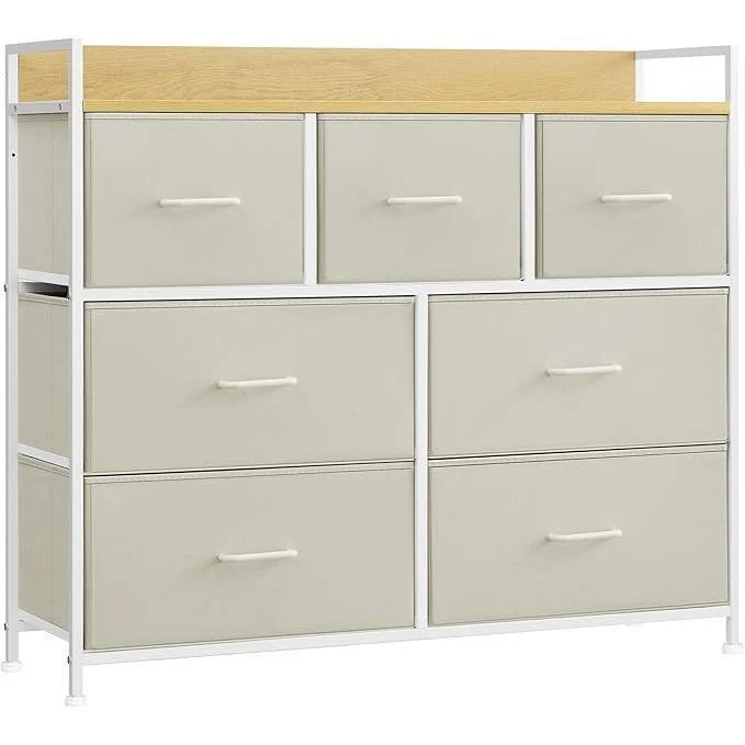 Komoda s 7 ladica od tkanine s ručkama, 28,5 x 98 x 85 cm, krem i bijela