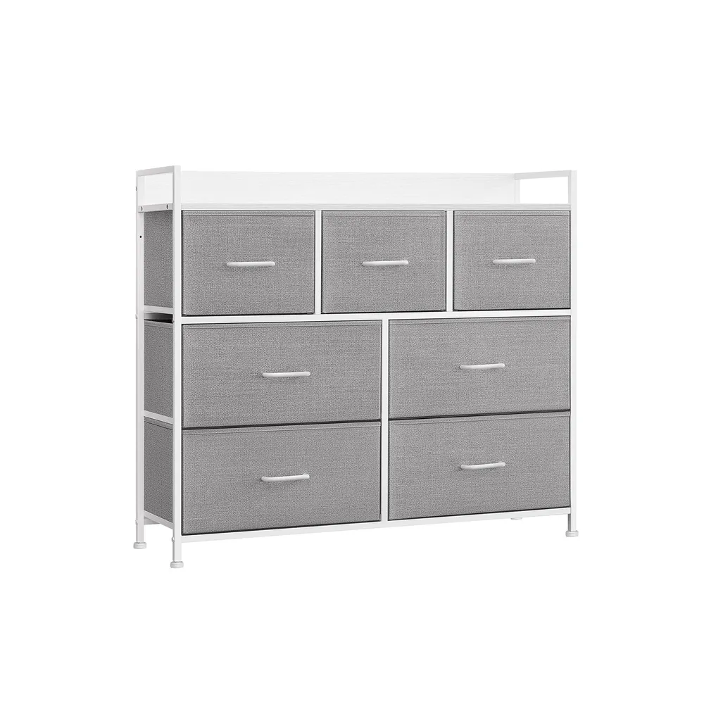 Komoda s 7 tkanih ladica s drškama, 28.5 x 98 x 85 cm, siva i bijela
