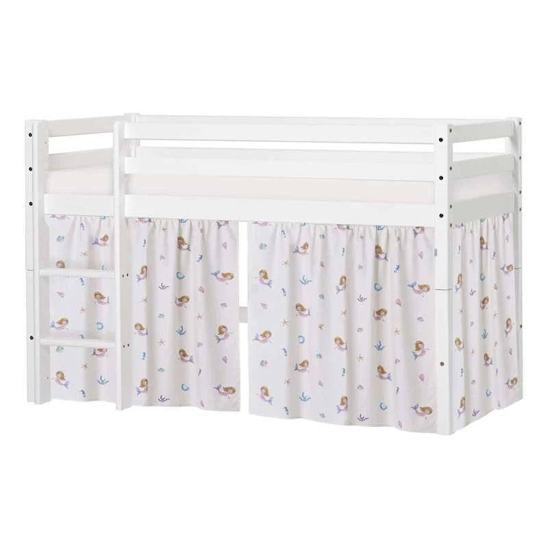 Hoppekids ECO Dream - Poluvisoka Krevet s MERMAID Zastorom i Madracem - 70x160 cm. - Razdvojiv - Bijela