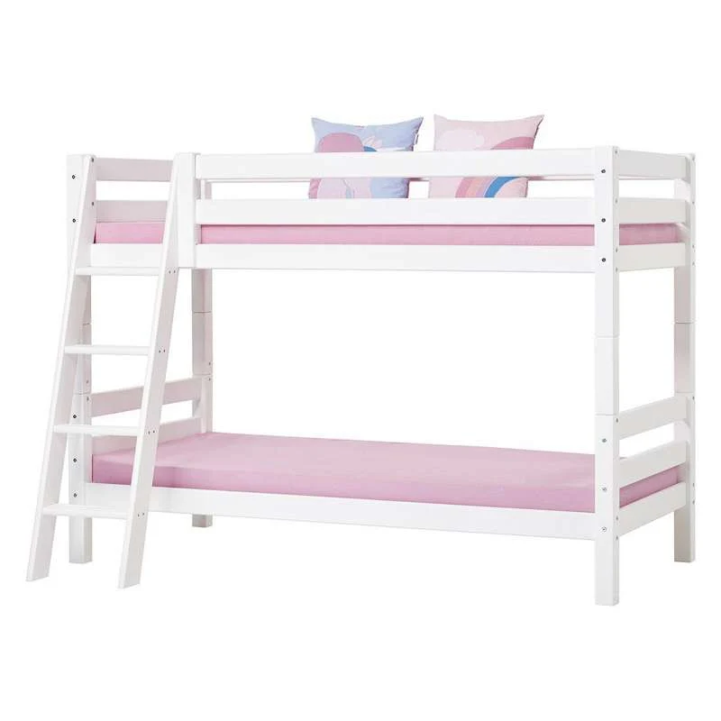 Hoppekids ECO Luxury - Krevet na kat - 150 cm. - 90x200 cm. - Koso ljestve - Fleksibilna podloga za spavanje - Bijela