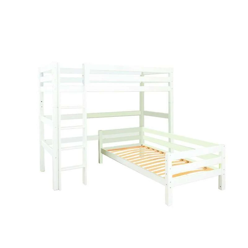 Hoppekids ECO Luxury - Krevet na kat - 90x200 cm. - Kutna kombinacija - Ravna ljestva - Fleksibilna podloga za madrac - Bi...