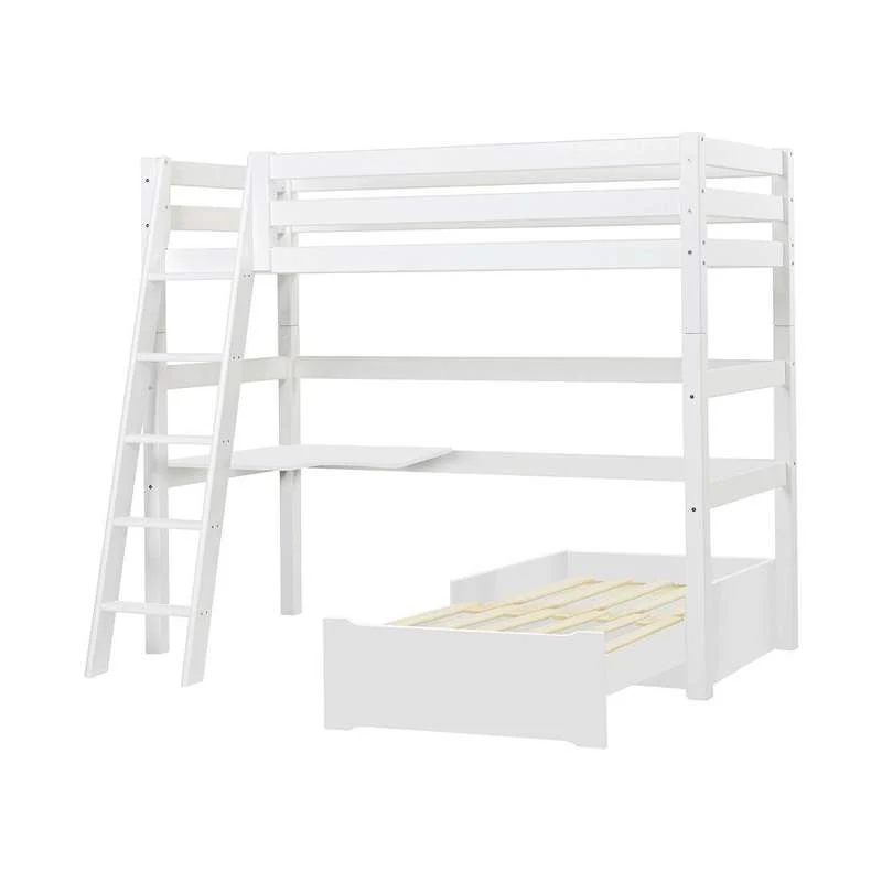 Hoppekids ECO Luxury - MEGA krevet s Lounge modulom i radnom površinom - 90x200 cm. - Koso stubište - Bijela