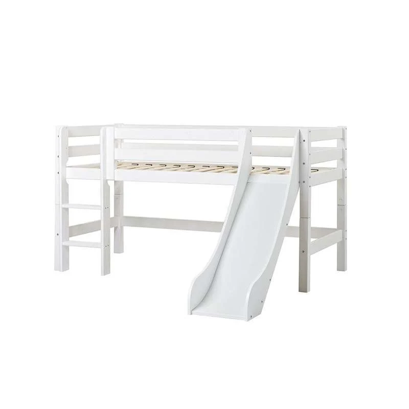 Hoppekids ECO Luxury - Poluvisoki krevet s toboganom - 90x200 cm. - Fleksibilna podloga za madrac - Bijela