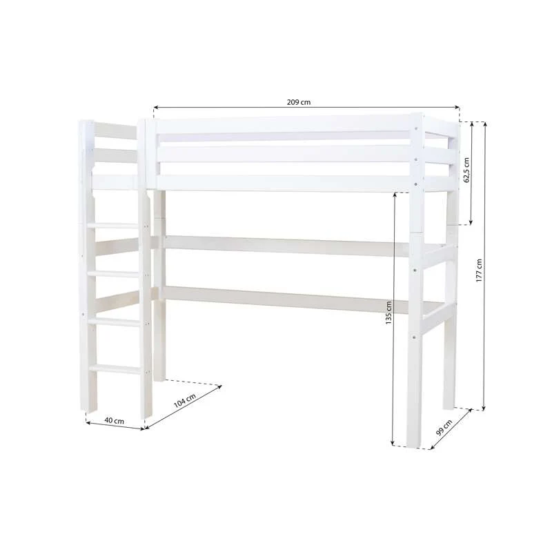 Hoppekids ECO Luxury - Visoka postelja - 90x200 cm. - Bijela