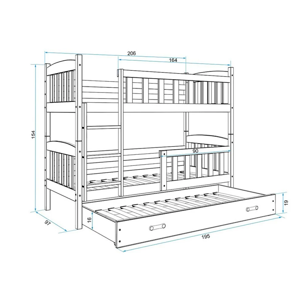 Krevet BMS Kubus na kat za 3 osobe 200x90 cm, GRF