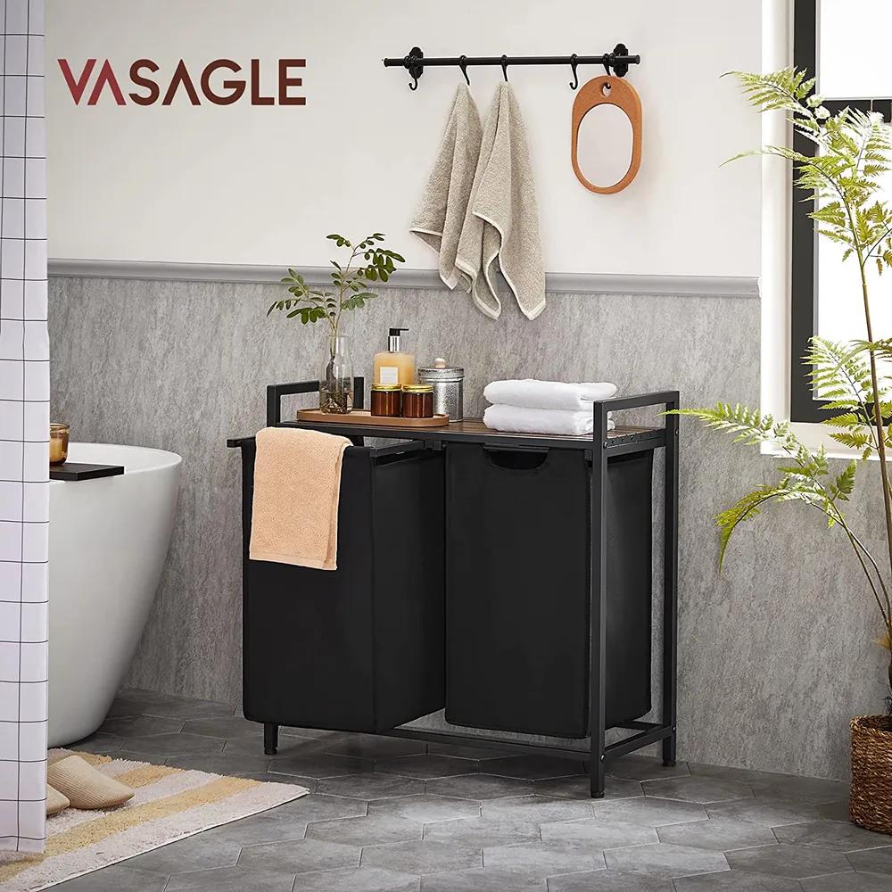 Košara za rublje, košara za rublje 2 x 46 litara, 73 x 33 x 72 cm, rustikalno smeđ -