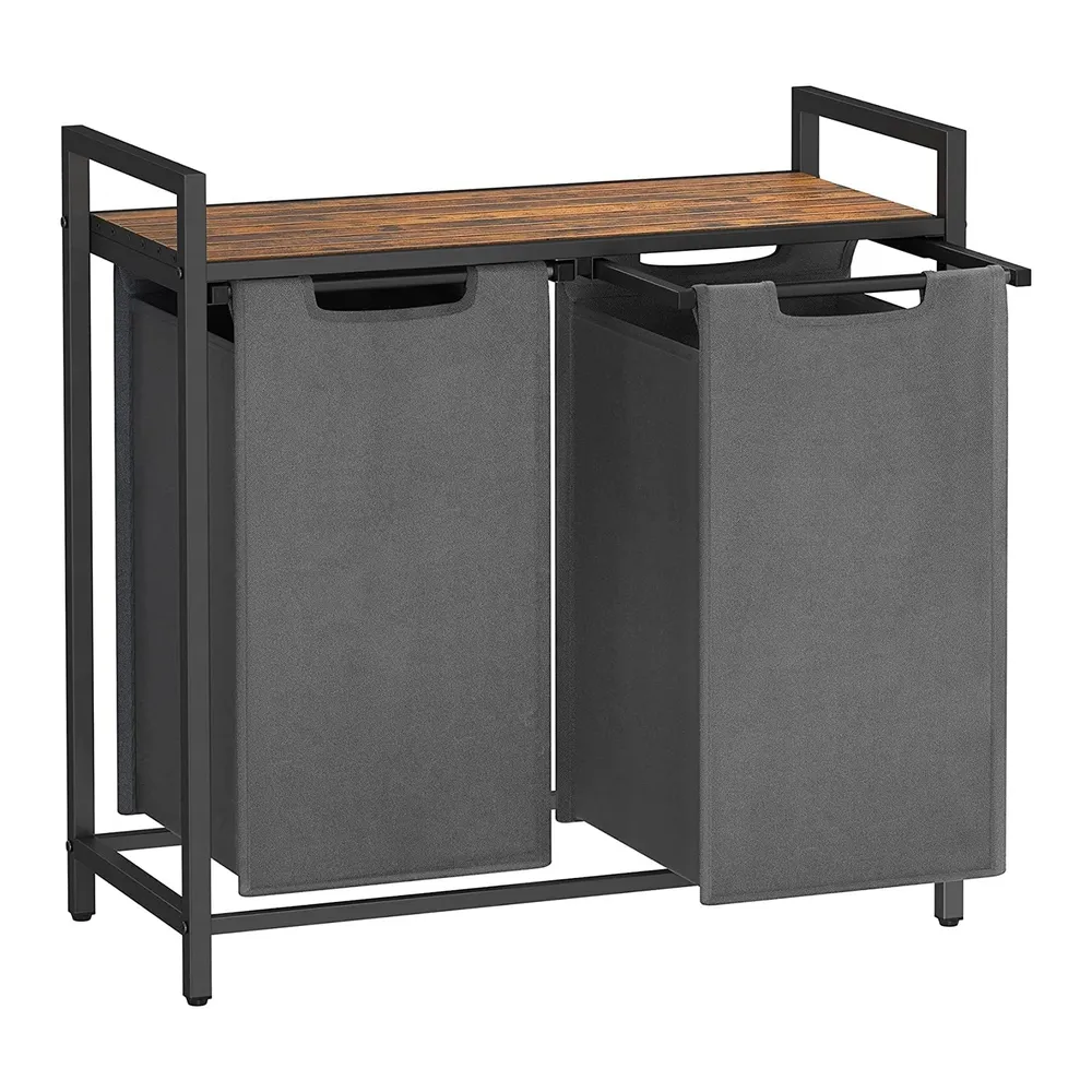Košara za rublje, košara za rublje s 2 odjeljka, 2 x 46 litara, siva
