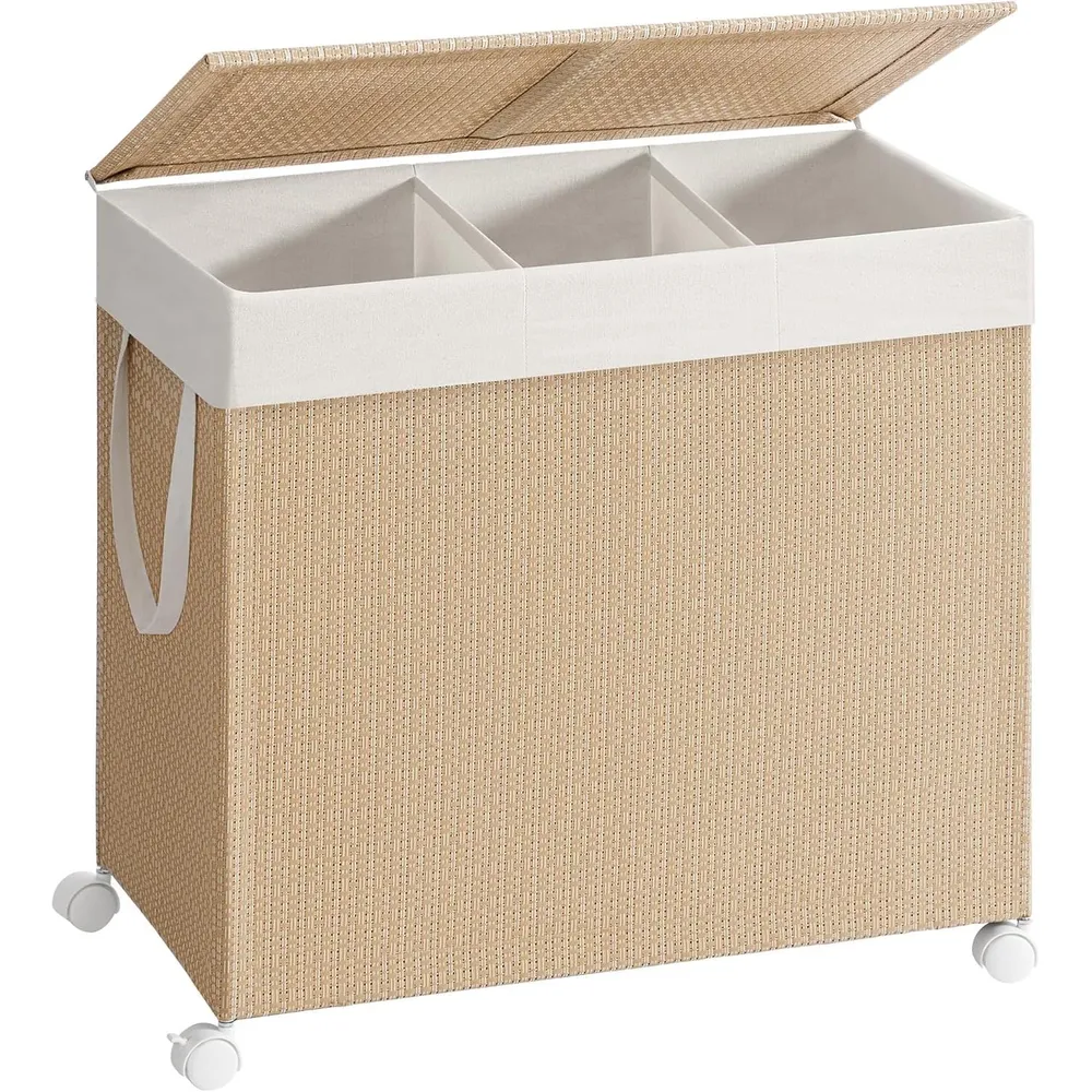 Košara za rublje s 3 pretinca, 66.5 x 37.5 x 65 cm, bež i bijele boje | SONGMICS