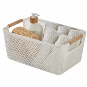 N&T Malla PP Basket Wooden Handle White Medium