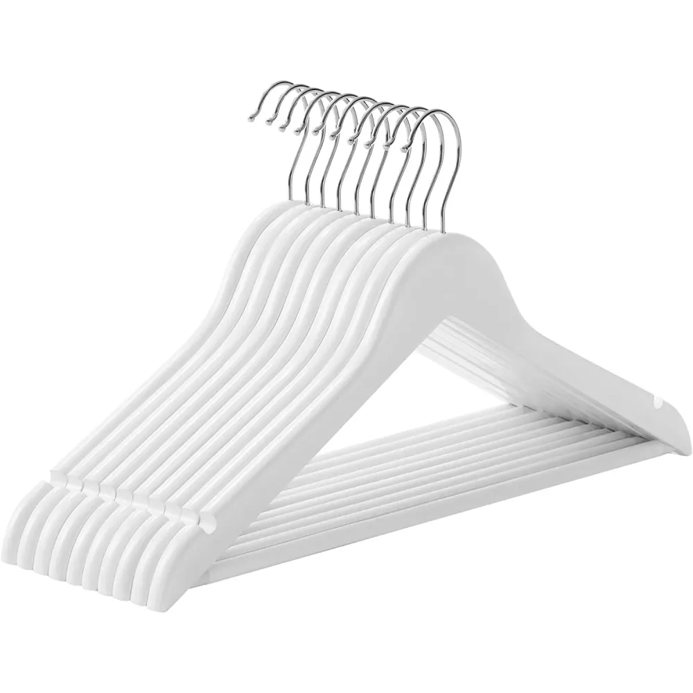Set od 10 drvenih, protukliznih vješalica, standardnog oblika, bijele