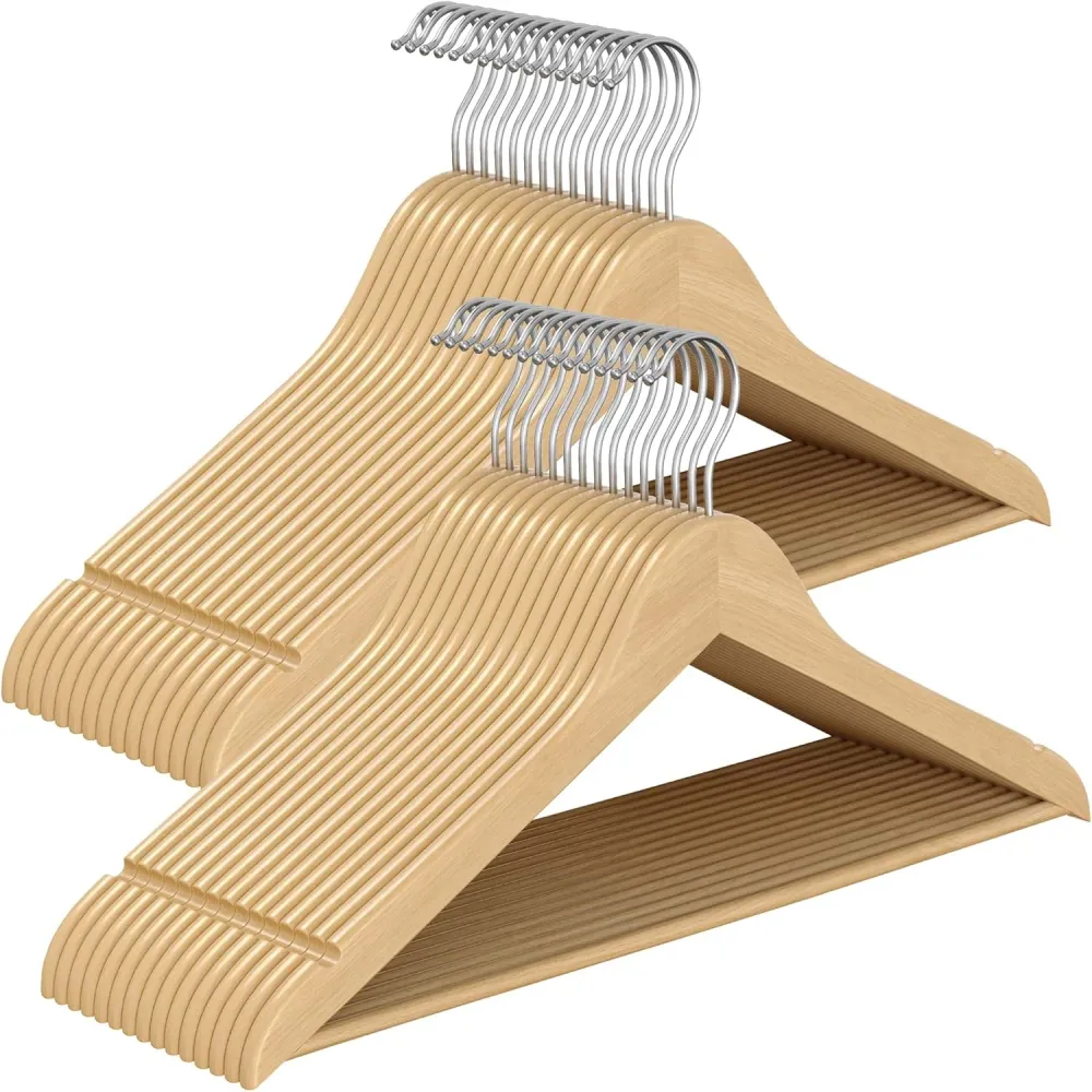 Set od 30 drvenih vješalica od breze, prirodne boje drveta | SONGMICS