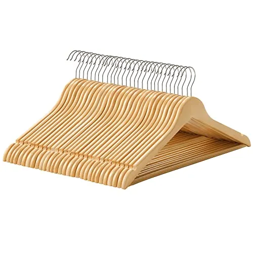 Set od 30 drvenih vješalica s izrezima za ramena, prirodna boja drveta