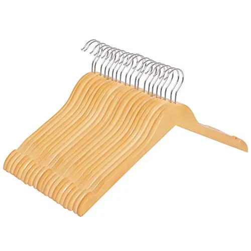 Set od 20 drvenih vješalica za kapute, duljina 44 cm, prirodna boja drveta