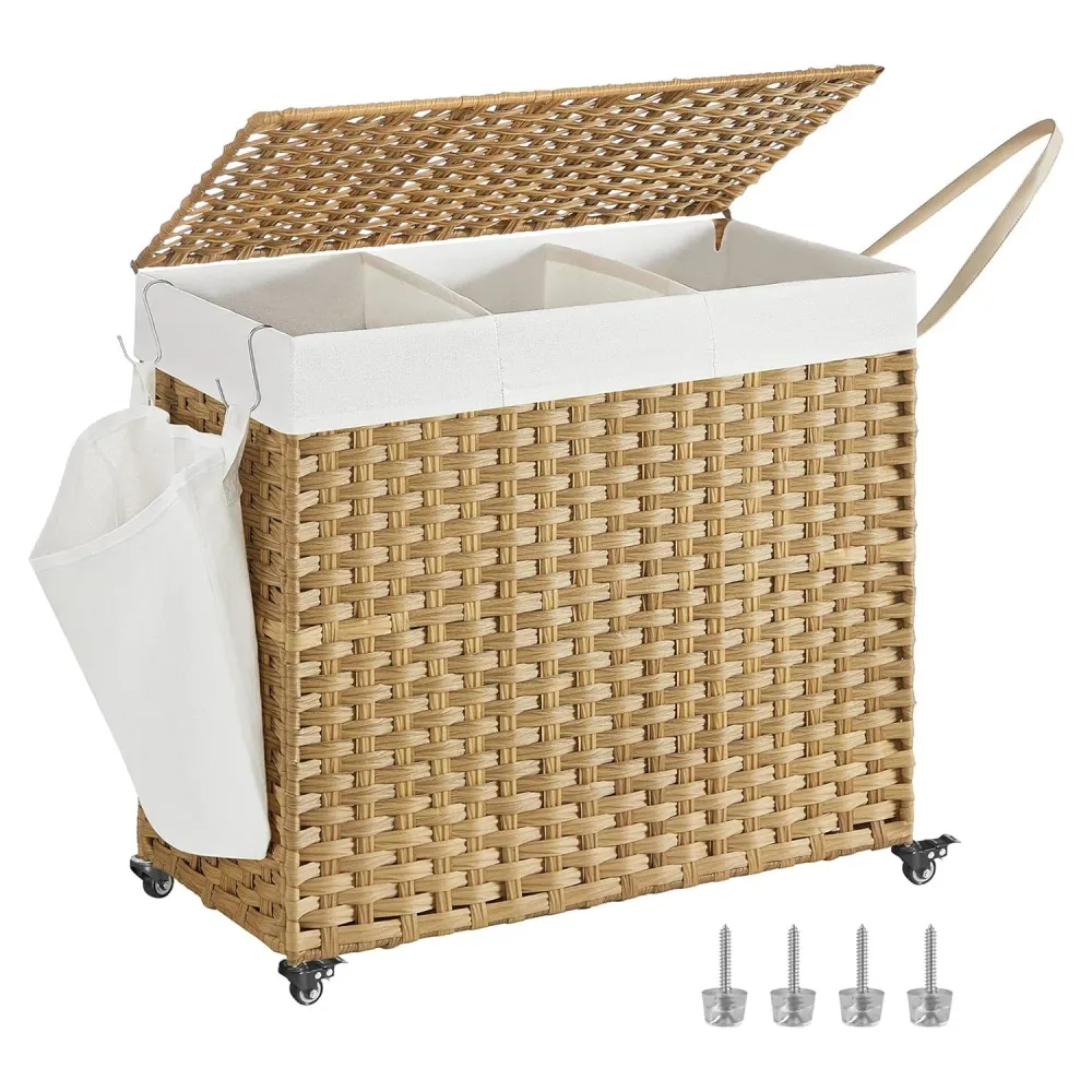 SONGMICS košara za rublje s poklopcem, 160 L, korpa za rublje, natural