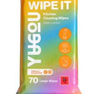 Wipe It Kitchen Cleaning Wipes – 70 Count – Plant-Based & Plastic-Free – Cuts Grease & Removes Dirt – Fresh Zesty Lemon Scent