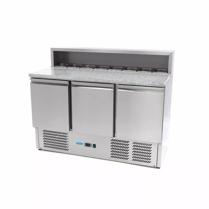 Hladilni pult za pripravo pizze - 137cm - 3 vrata - inox pokrov