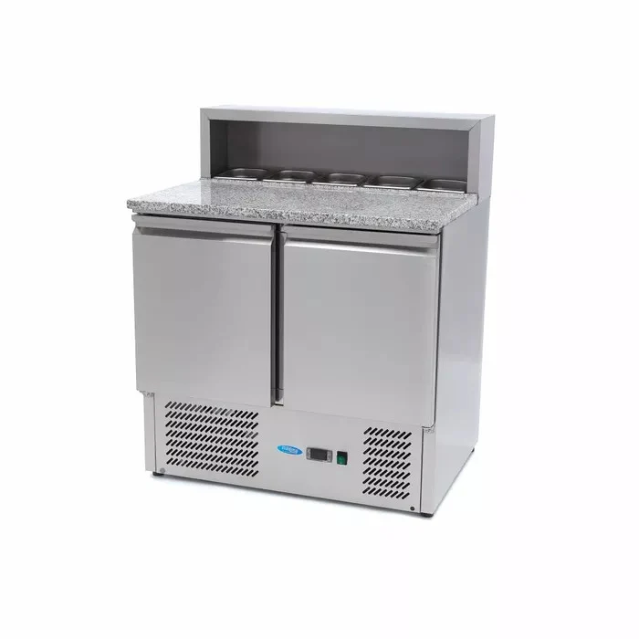 Hladilni pult za pripravo pizze - 90cm - 2 vrata - inox pokrov