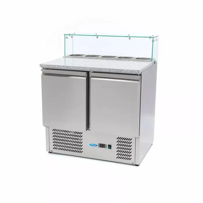 Hladilni pult za pripravo pizze - 90cm - 2 vrata - stekleni pokrov