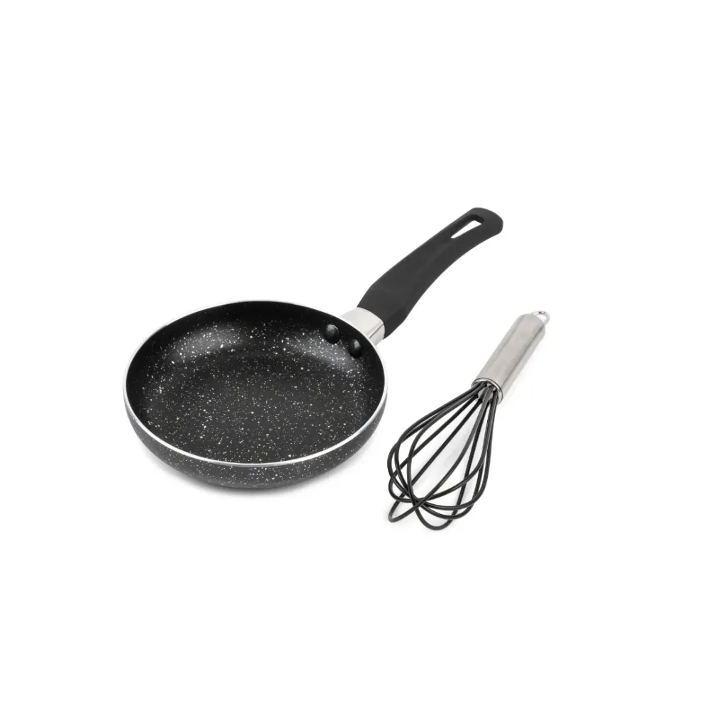 2pc Milky Way Mini Round Fry Pan Whisk Set - Black