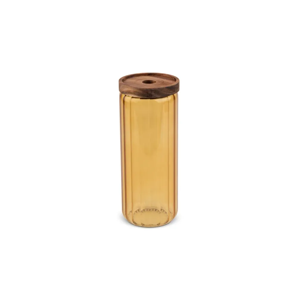 50.7oz Ribbed Glass Canister w/Acacia Lid - Sundial