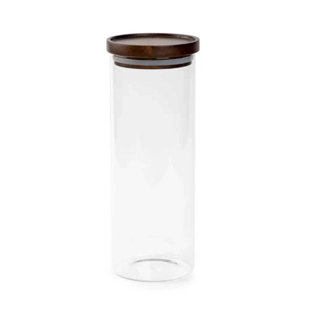 Acacia Lid & Glass Canister - Dark Stain - Large