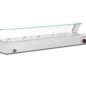 Bain-Marie s 5 GN posuda – 2.000 W – inox + kaljeno staklo | Royal Catering