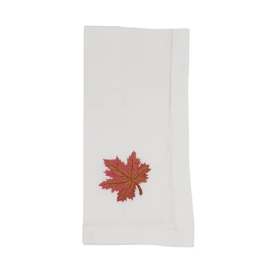 Embroidered Autumn Leaf Hemstitch Napkin Set 6