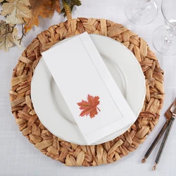 Embroidered Autumn Leaf Hemstitch Napkin Set 6