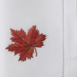 Embroidered Autumn Leaf Hemstitch Napkin Set 6