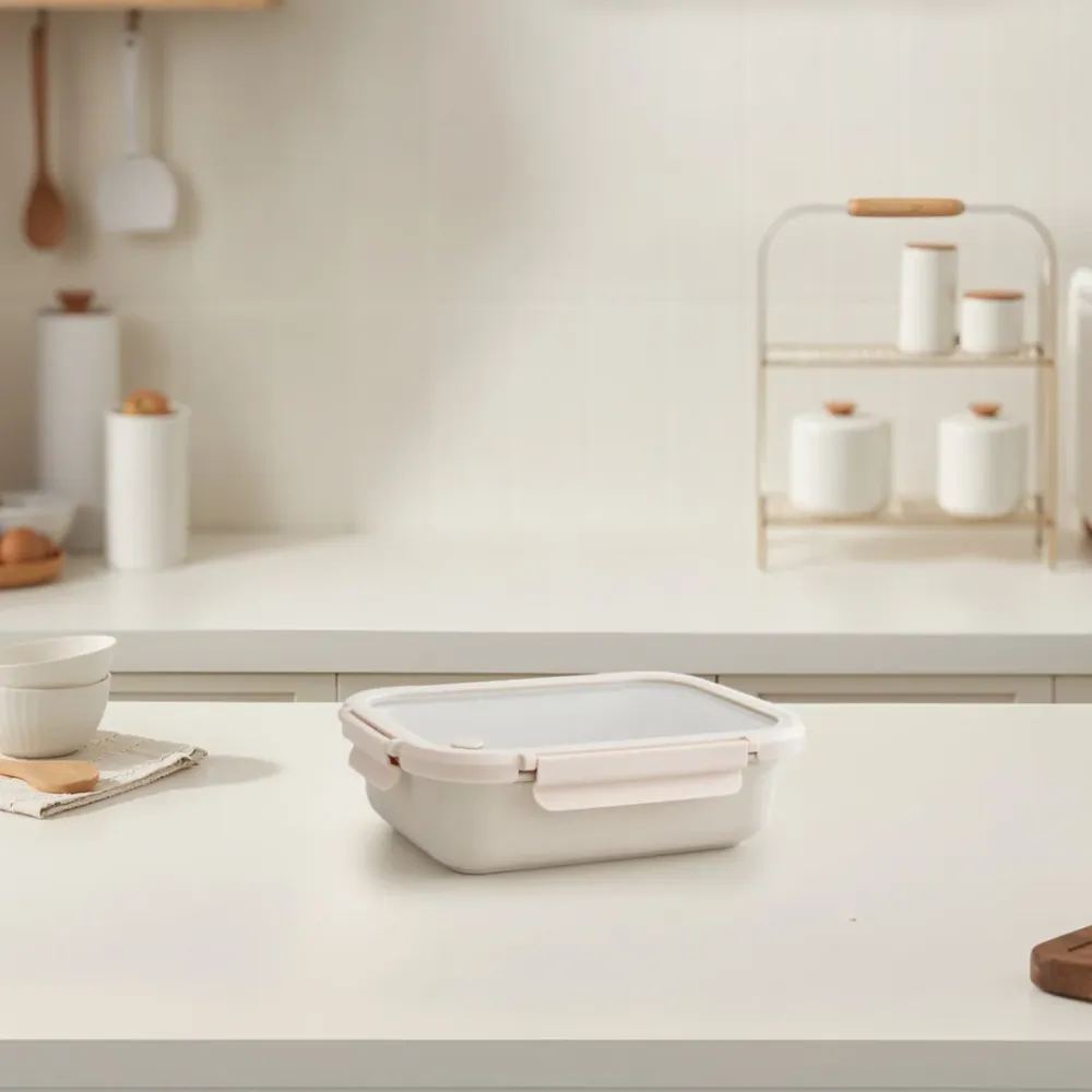 Glossy Solid Stoneware Container Tempered Glass Lid (Cannoli Creme) - 24 oz