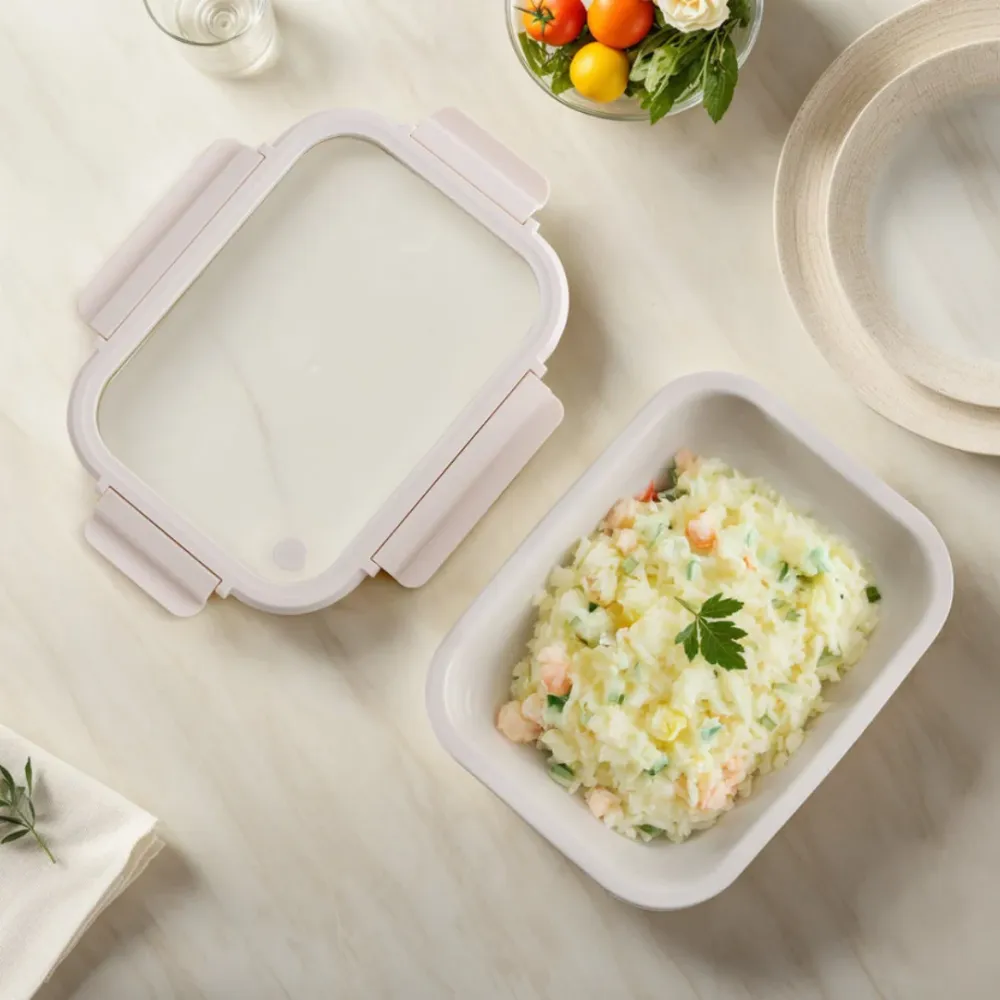 Glossy Solid Stoneware Container Tempered Glass Lid (Cannoli Creme) - 24 oz