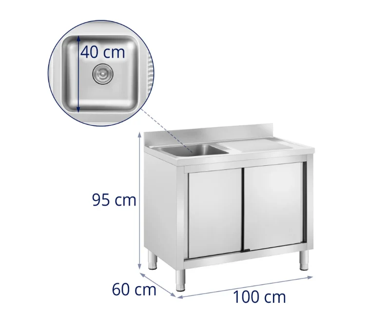 Inox kuhinjski sudoper – 1 umivaonik, 100 × 60 cm