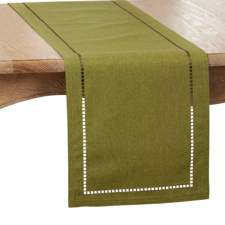 Laser-Cut Hemstitch Runner Green 14"x72"