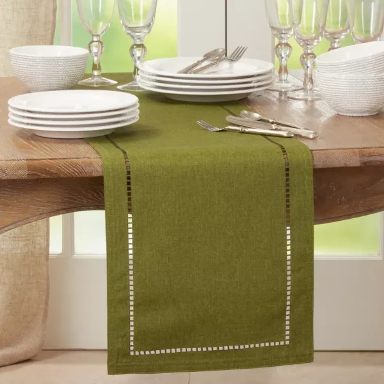 Laser-Cut Hemstitch Runner Green 14"x72"