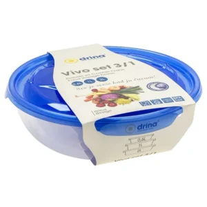 Plastic 3/1 food storage containers set lids 0,6L+1L+2L Blue