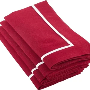 Pleated Design Table Napkins (Set 4), Red, 20"