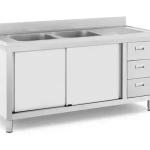Profesionalni inox sudoper s ormarićem i 2 umivaonika – Royal Catering 160×60 cm 🧼