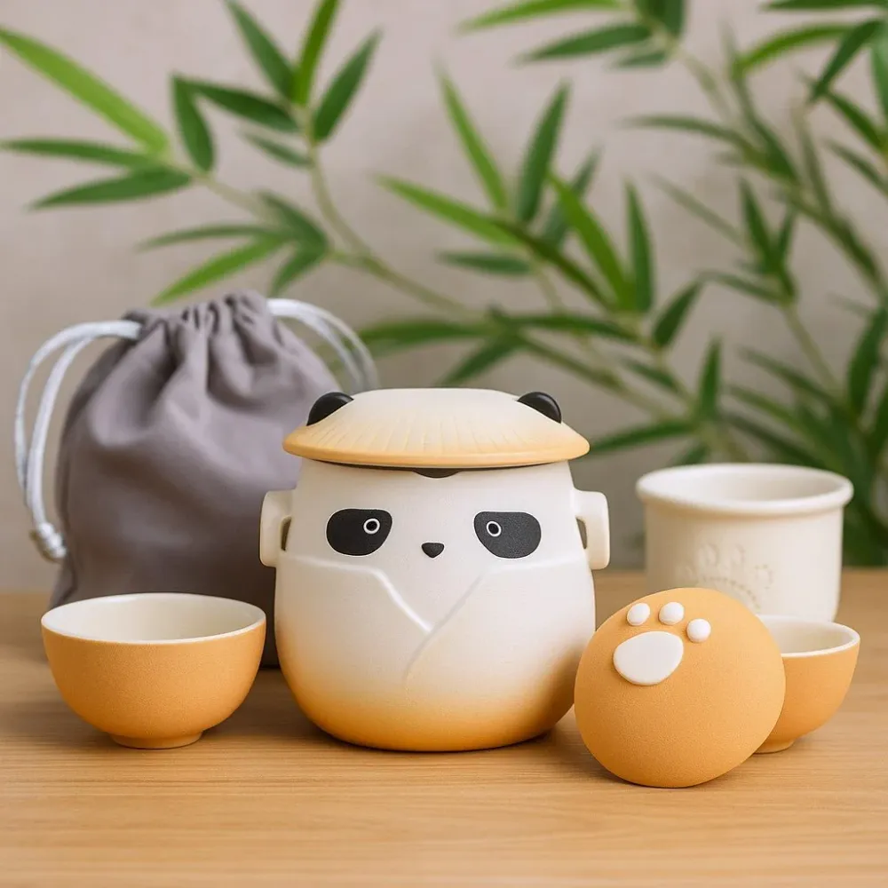 Set čajnika s 3 šalice Narančasti Panda