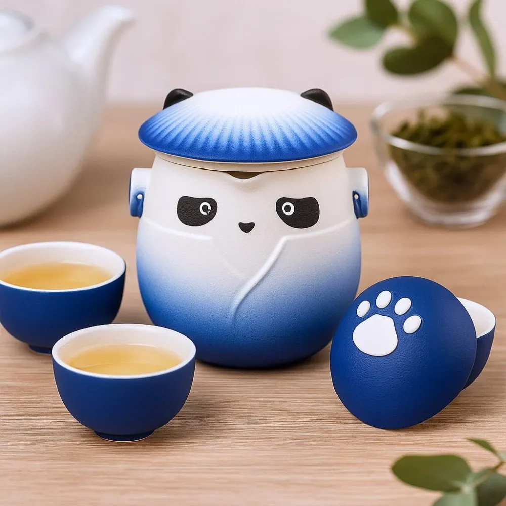 Set čajnika Panda s 3 šalice, nebesko plava
