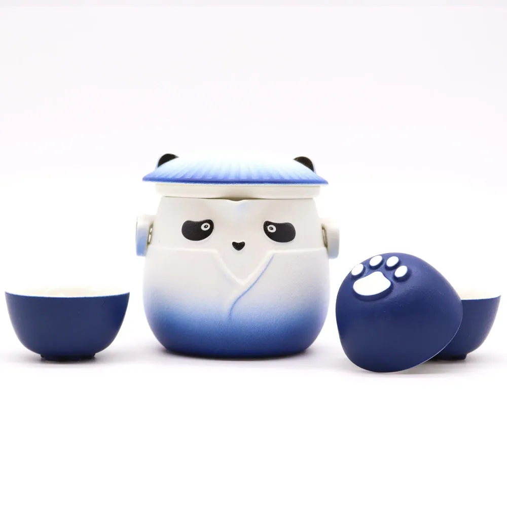 Set čajnika Panda s 3 šalice, nebesko plava