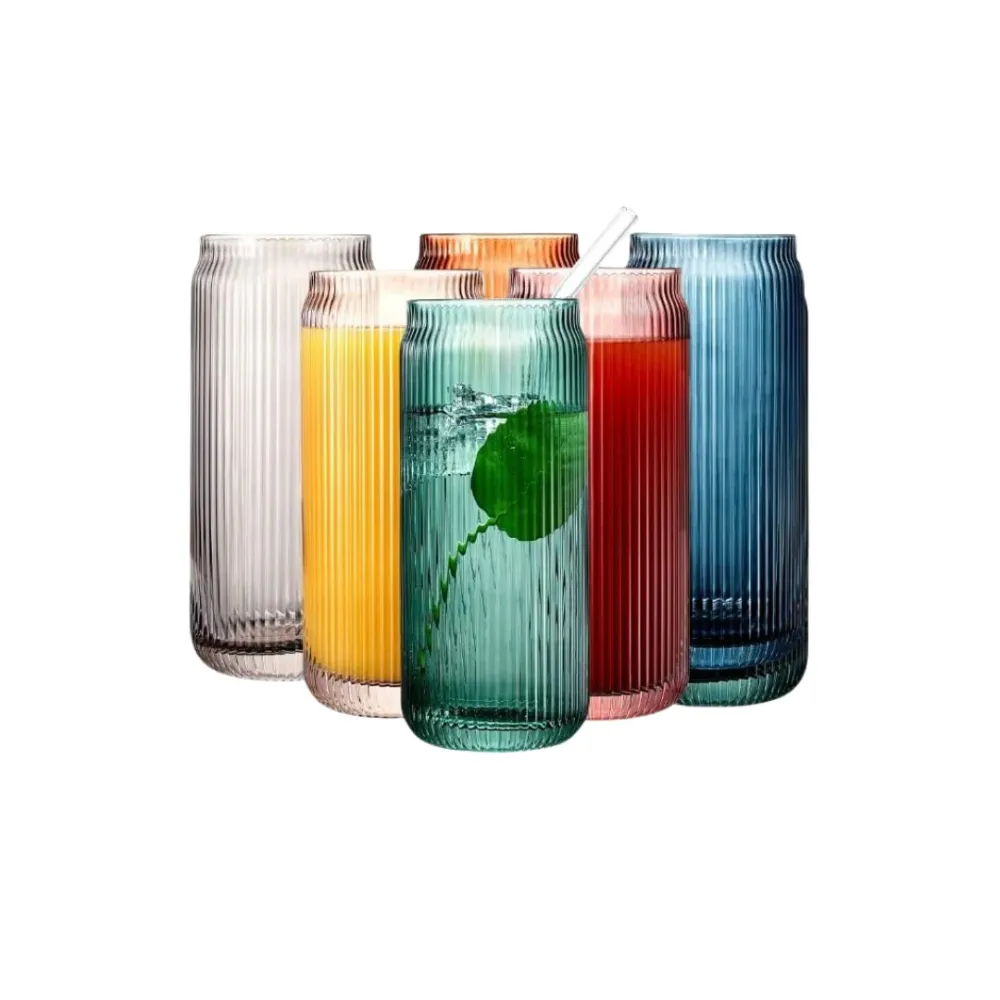 Set 6 Colorful Highball Glasses & Glass Straws